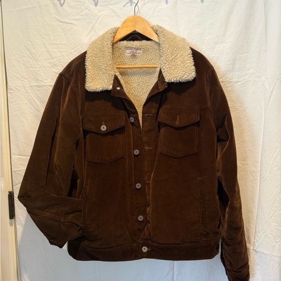 Men's Brown Corduroy Jacket with Sherpa Collar - Picture 1 of 1